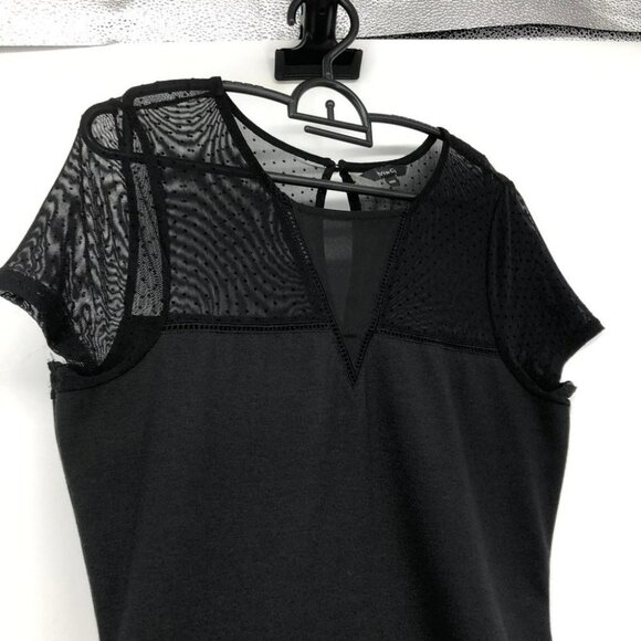 RW&Co black mock neck sheer collar short sleeve tee shirt Medium - Picture 3 of 13